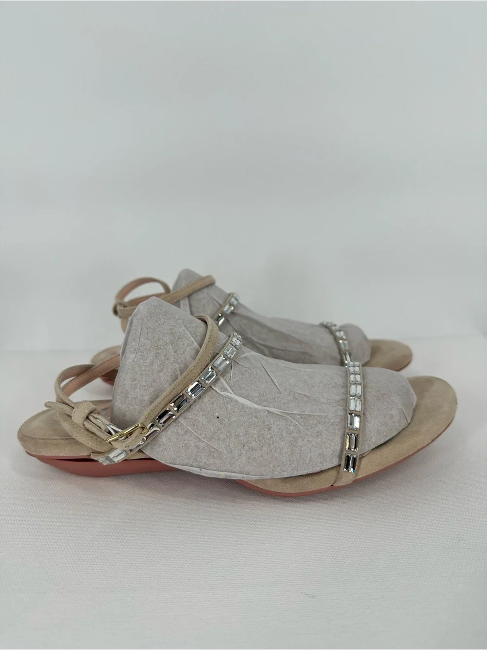 VICE VERSA Marina Beige Crystal Strap Convertible Sandel Heels to Flats Size 7 - Picture 11 of 16